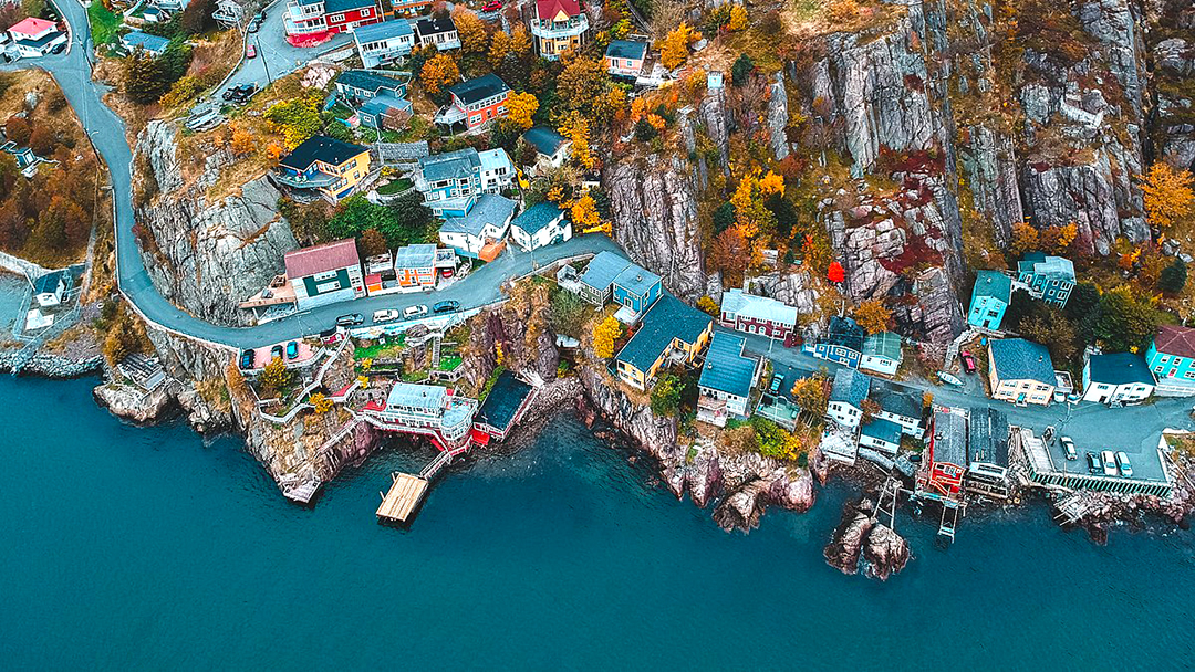 Community Housing Growth Fund, an aerial view of The Battery, Located in St. John's, Newfoundland and Labrador. Shot by photographer Erik Mclean. Aka Introspective Design